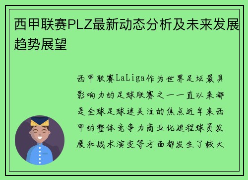 西甲联赛PLZ最新动态分析及未来发展趋势展望